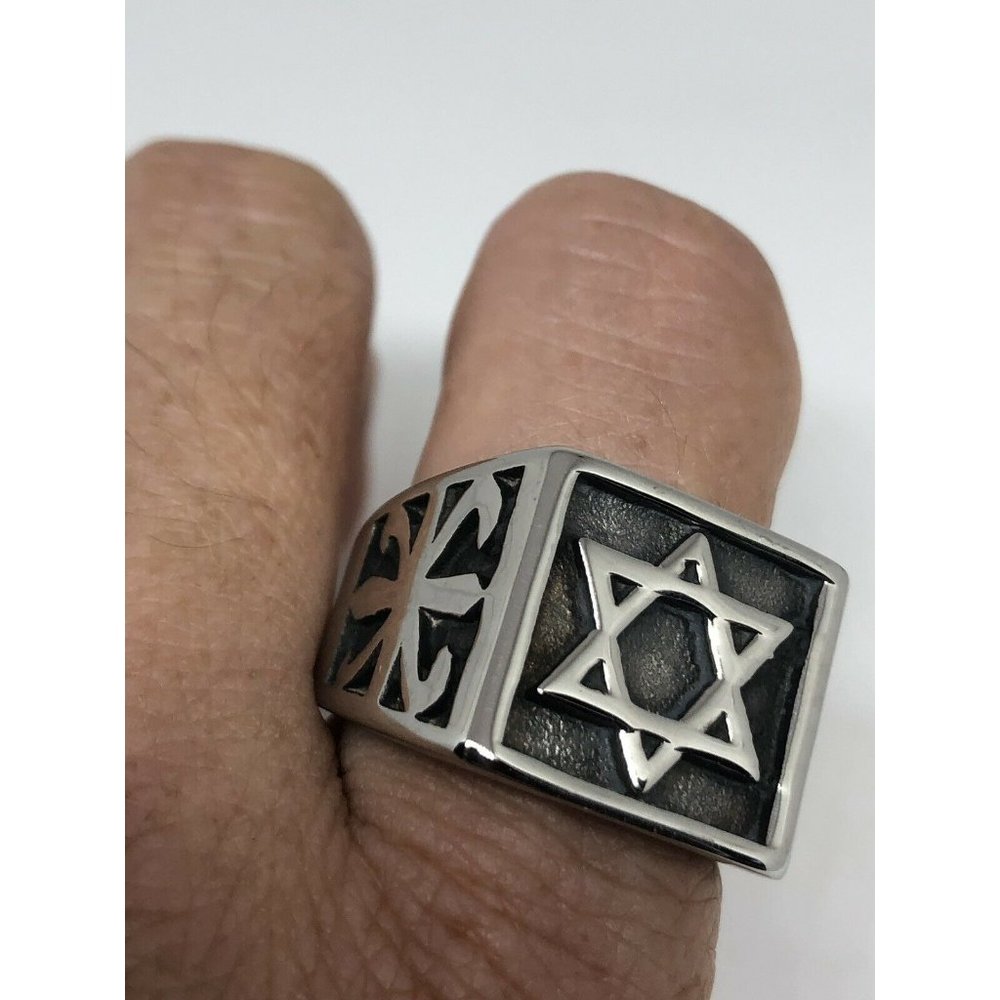 Vintage Star Of David Mens Ring Stainless Steel Si